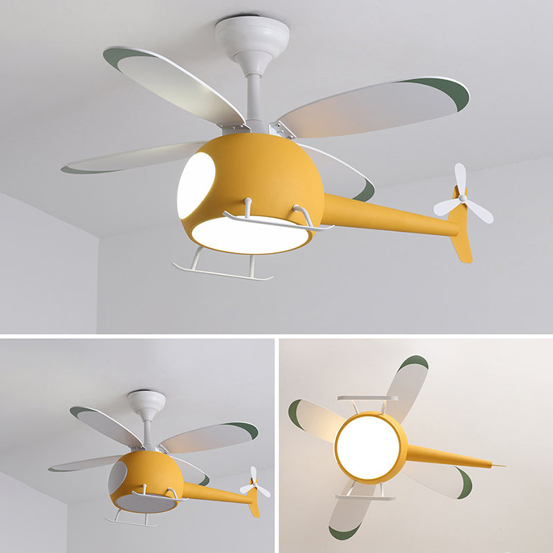 Kids Creative LED ventilateur léger avion en fer forgé lampe suspendue avec une teinte acrylique