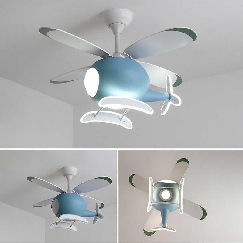 Kids Creative LED ventilateur léger avion en fer forgé lampe suspendue avec une teinte acrylique