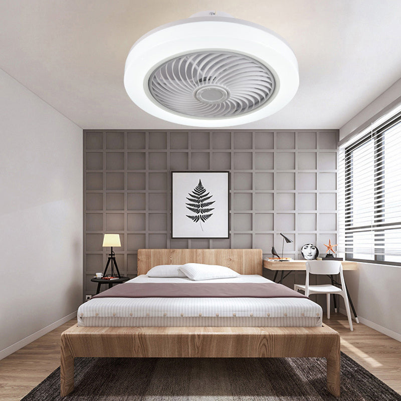 White Circular LED Ceiling Light in Modern Simplicity Wrought Iron Ceiling Fans with Acrylic Shade