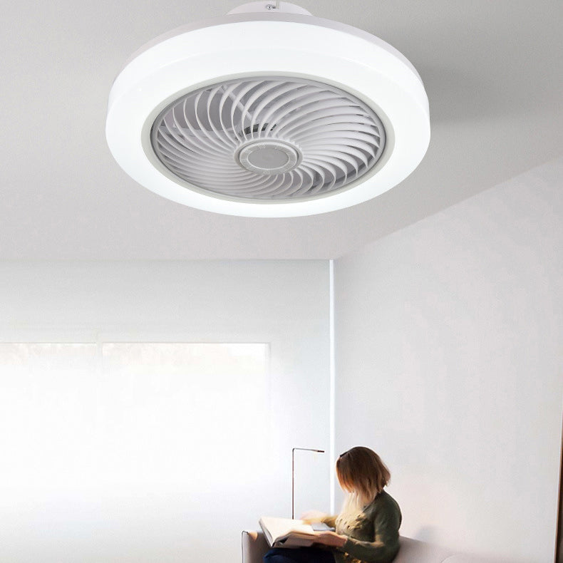 White Circular LED Ceiling Light in Modern Simplicity Wrought Iron Ceiling Fans with Acrylic Shade