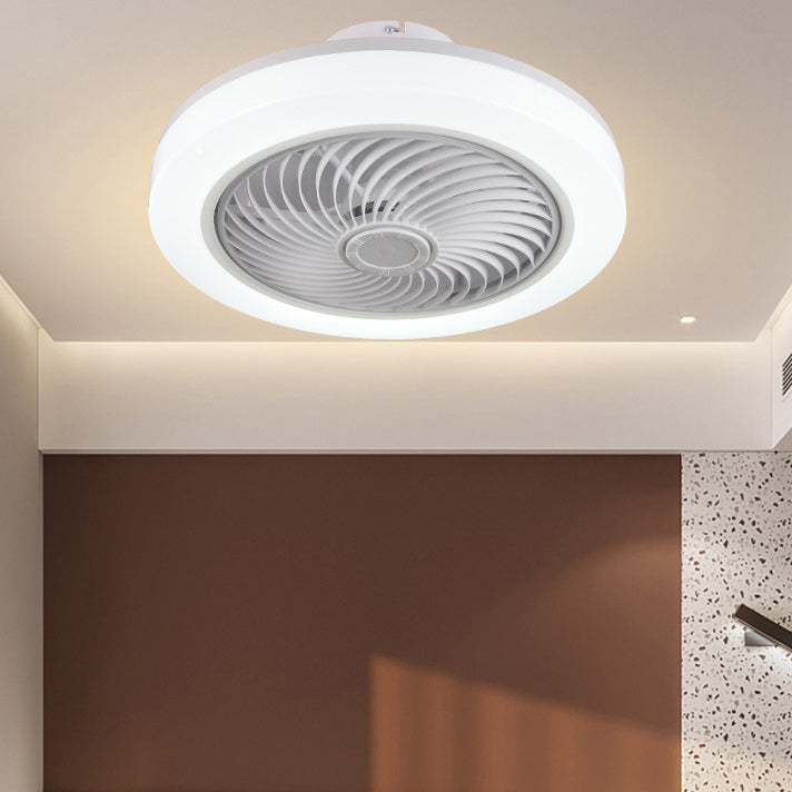 White Circular LED Ceiling Light in Modern Simplicity Wrought Iron Ceiling Fans with Acrylic Shade