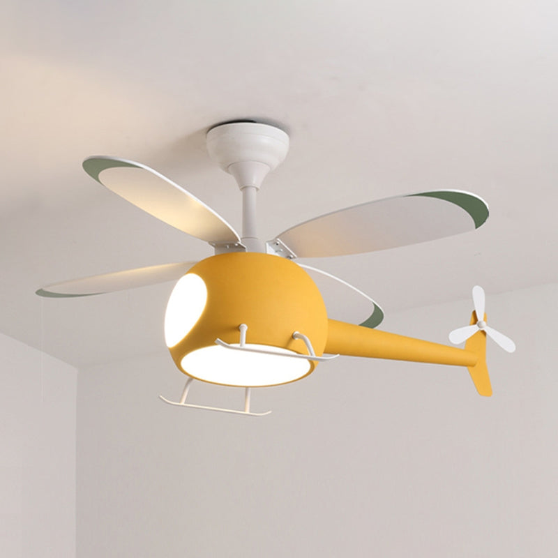 Kids Creative Airplane LED Pendant Light Wrought Iron Fan Light with Acrylic Shade