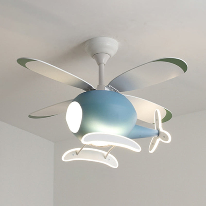 Kids Creative Airplane LED Pendant Light Wrought Iron Fan Light with Acrylic Shade