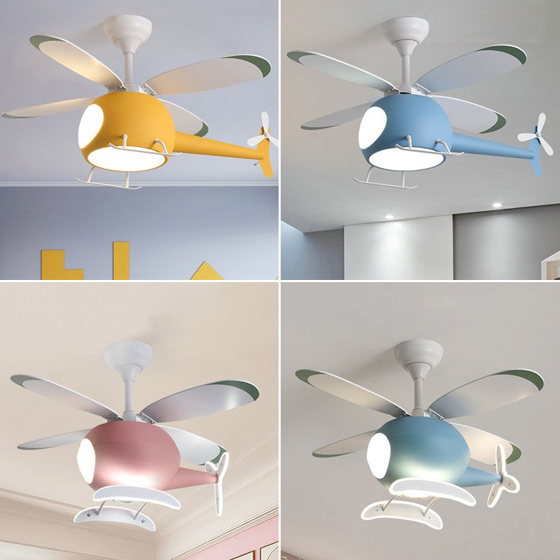 Kids Creative Airplane LED Pendant Light Wrought Iron Fan Light with Acrylic Shade