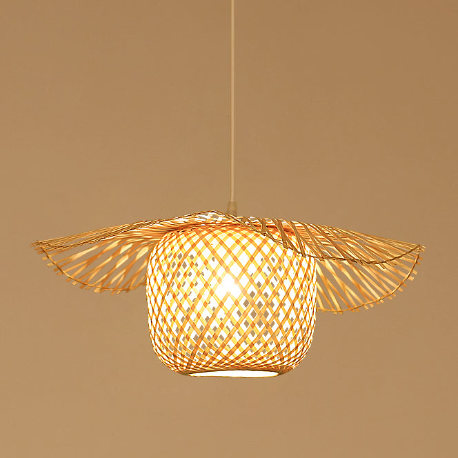 Beige Asia Pendulum Light Rattan 1-licht hangende plafondlicht voor eetkamer