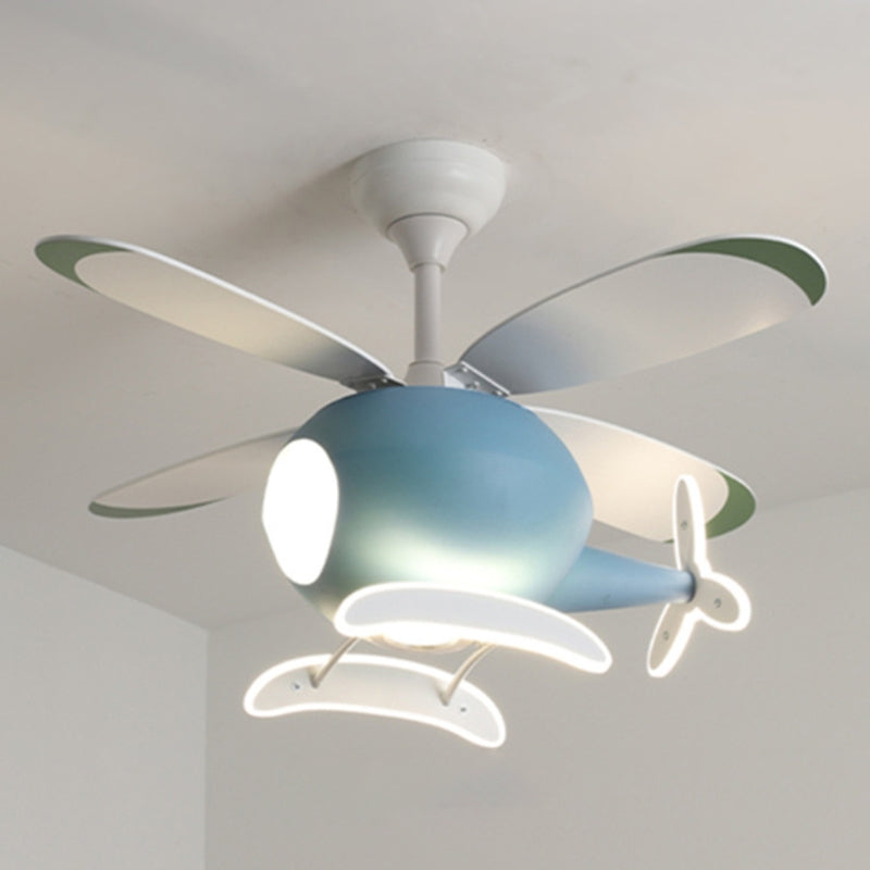 Kids Unique LED Indoor Hanging Lamp Lacquered Iron Airplane Fan Pendant Light with Acrylic Shade