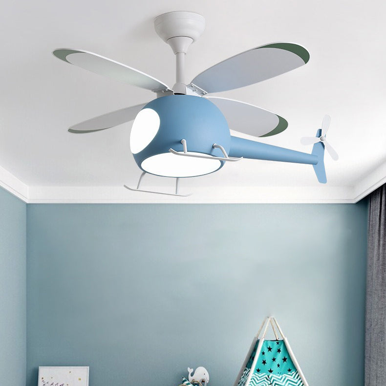 Kids Unique LED Indoor Hanging Lamp Lacquered Iron Airplane Fan Pendant Light with Acrylic Shade