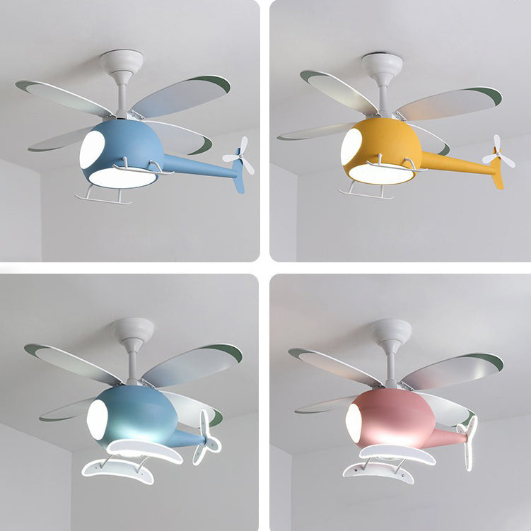 Kids Unique LED Indoor Hanging Lamp Lacquered Iron Airplane Fan Pendant Light with Acrylic Shade