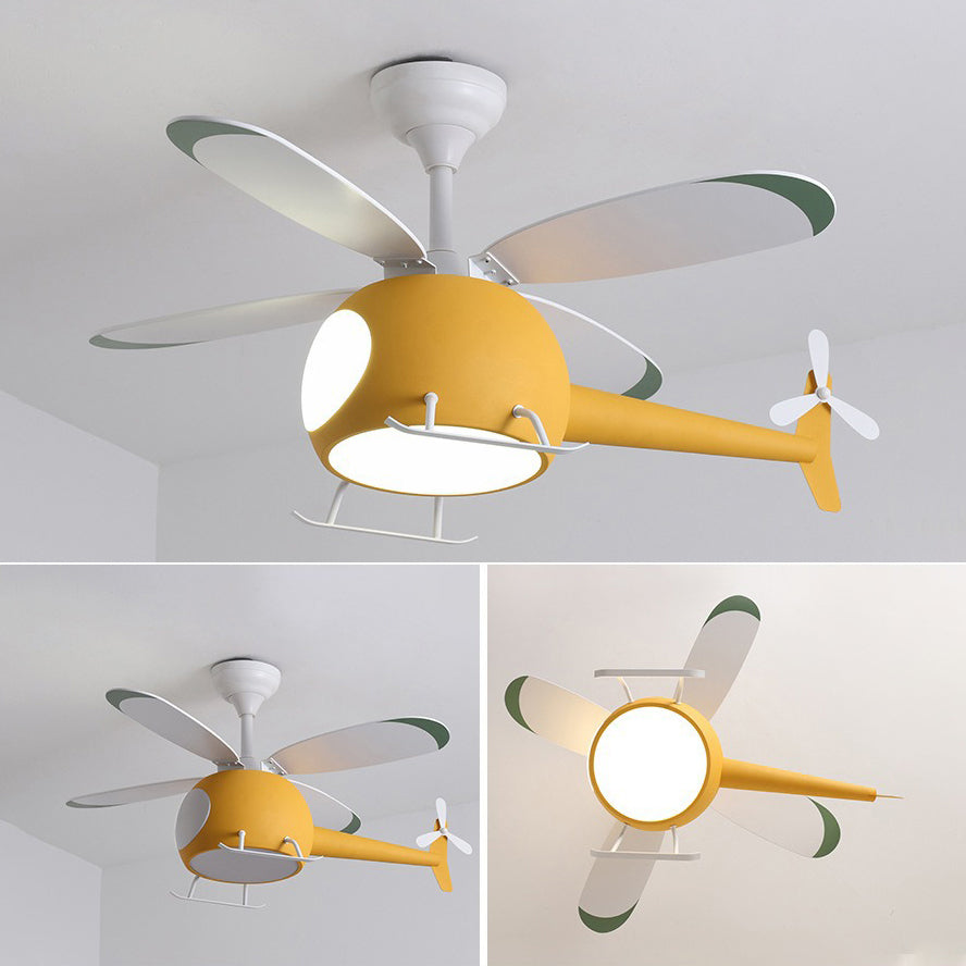 Kids Unique LED Indoor Hanging Lamp Lacquered Iron Airplane Fan Pendant Light with Acrylic Shade