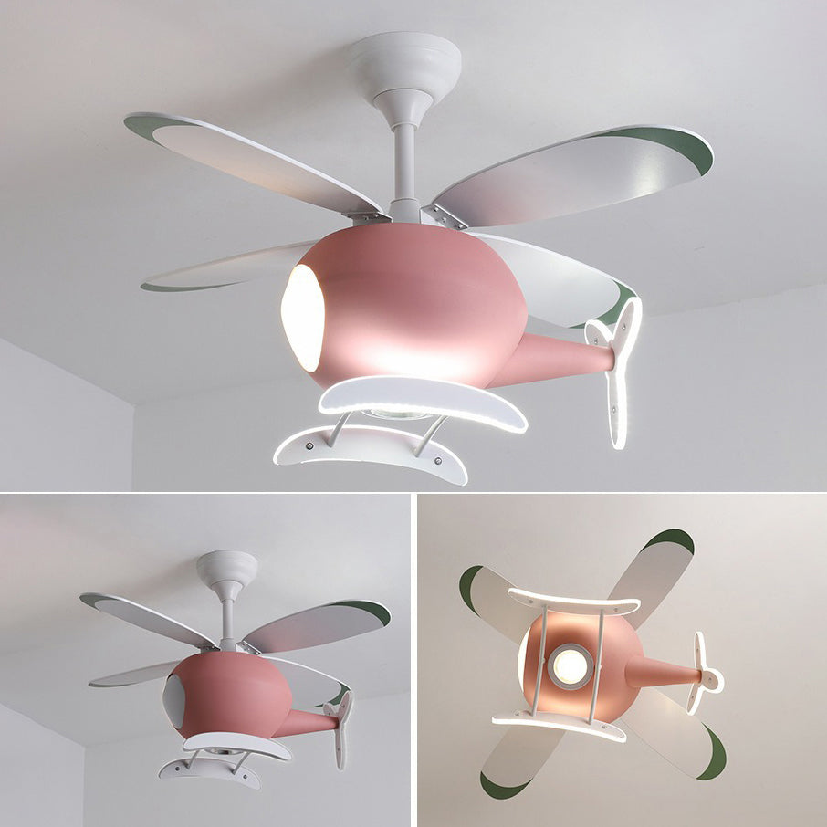 Kids Unique LED Indoor Hanging Lamp Lacquered Iron Airplane Fan Pendant Light with Acrylic Shade