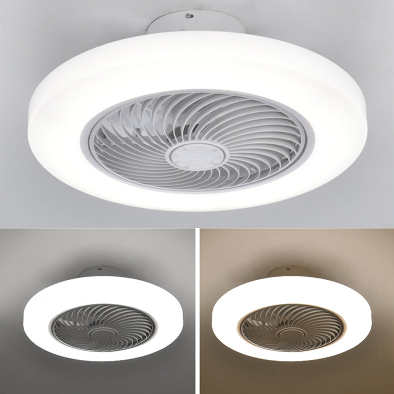 Ventiladores de techo LED blancos acrílicos en montura de lavado circular de hierro de estilo conciso moderno para dormitorio