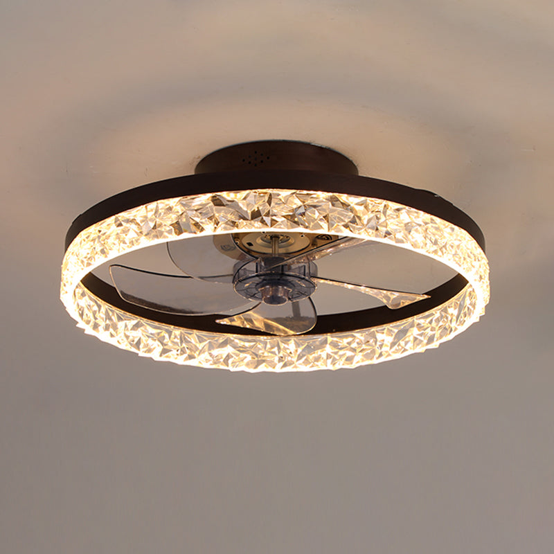 Modern Luxury LED Ceiling Fans Lacquered Iron Circular Flush Mount with Acrylic Shade