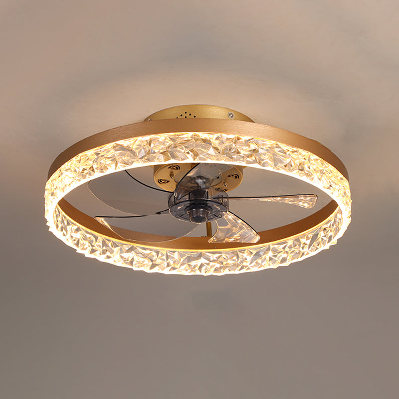 Modern Luxury LED Ceiling Fans Lacquered Iron Circular Flush Mount with Acrylic Shade