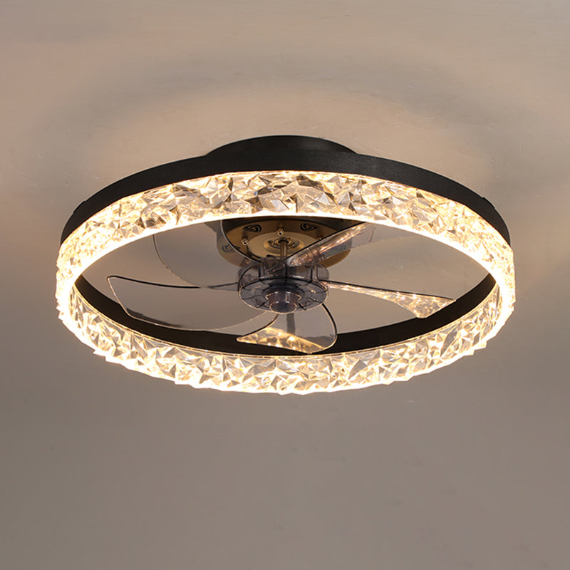 Modern Luxury LED Ceiling Fans Lacquered Iron Circular Flush Mount with Acrylic Shade