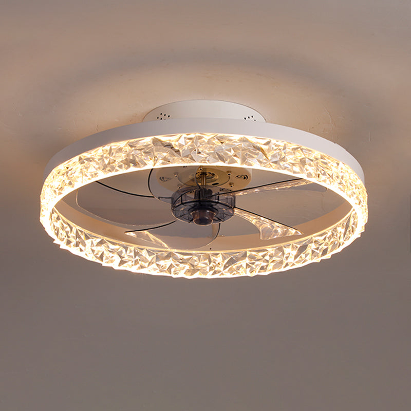 Modern Luxury LED Ceiling Fans Lacquered Iron Circular Flush Mount with Acrylic Shade