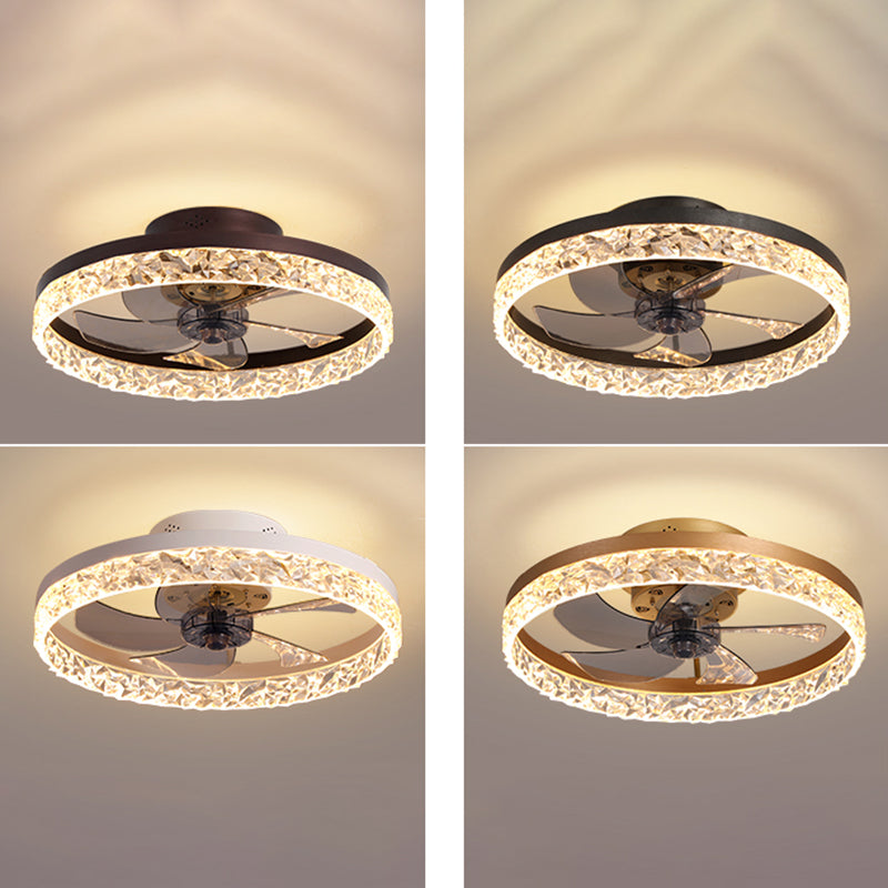 Modern Luxury LED Ceiling Fans Lacquered Iron Circular Flush Mount with Acrylic Shade