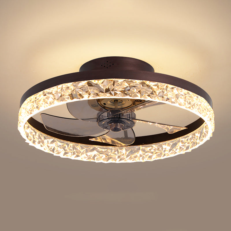 Modern Luxury LED Ceiling Fans Lacquered Iron Circular Flush Mount with Acrylic Shade