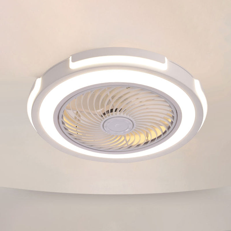 Montaje de ventilador LED circular de acrílico en ventiladores de techo de hierro forjado de estilo creativo moderno para dormitorio