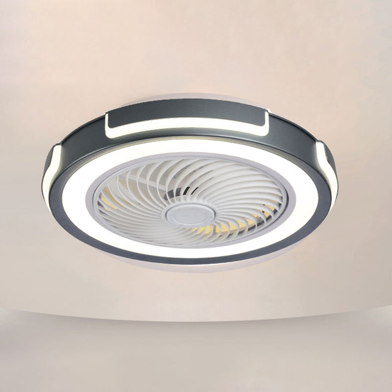 Montaje de ventilador LED circular de acrílico en ventiladores de techo de hierro forjado de estilo creativo moderno para dormitorio