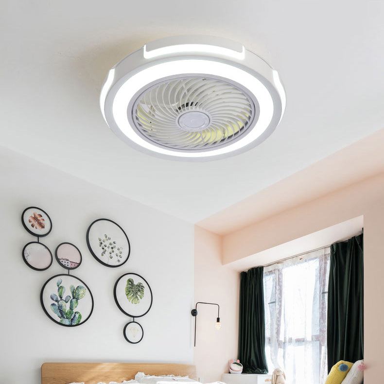 Montaje de ventilador LED circular de acrílico en ventiladores de techo de hierro forjado de estilo creativo moderno para dormitorio