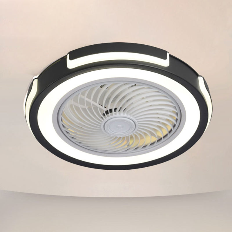 Montaje de ventilador LED circular de acrílico en ventiladores de techo de hierro forjado de estilo creativo moderno para dormitorio