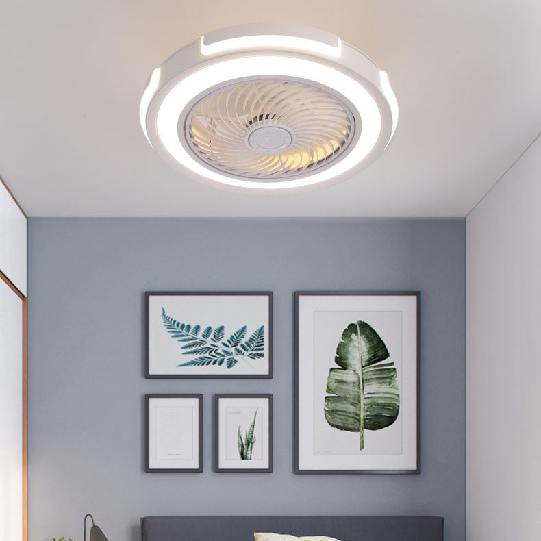 Montaje de ventilador LED circular de acrílico en ventiladores de techo de hierro forjado de estilo creativo moderno para dormitorio