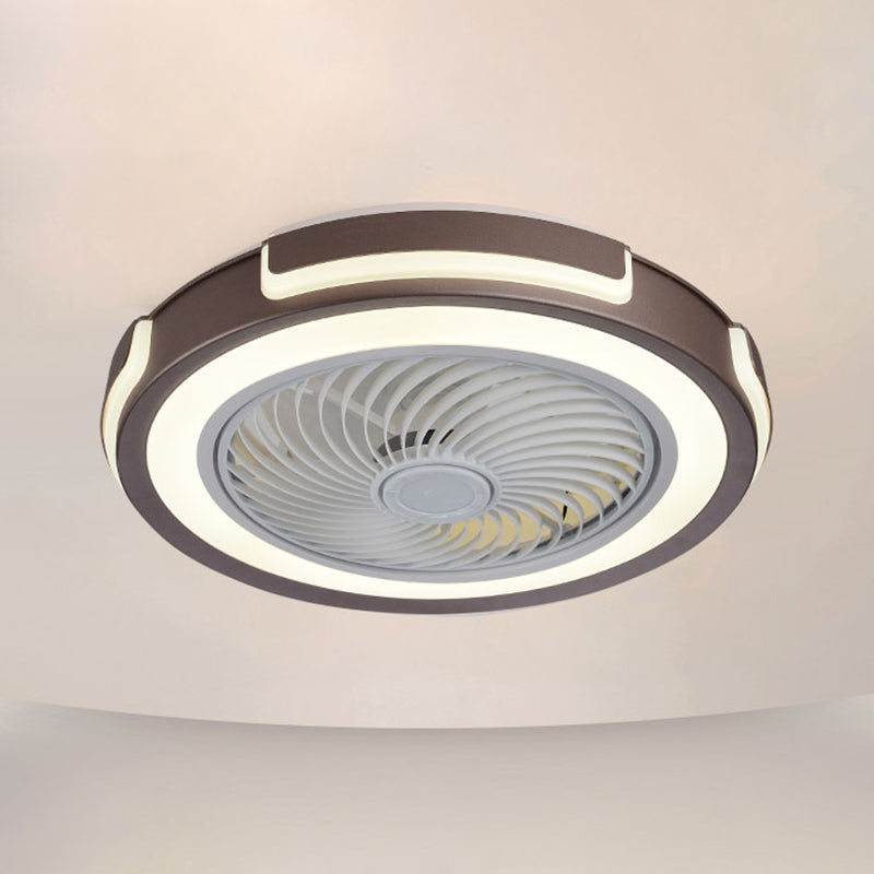 Montaje de ventilador LED circular de acrílico en ventiladores de techo de hierro forjado de estilo creativo moderno para dormitorio