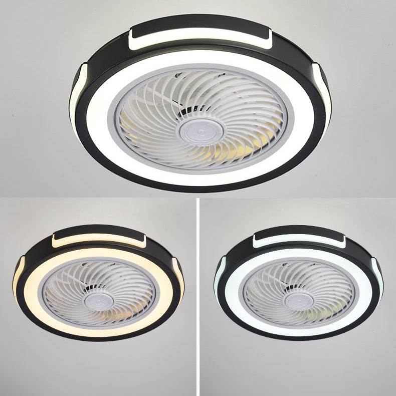 Montaje de ventilador LED circular de acrílico en ventiladores de techo de hierro forjado de estilo creativo moderno para dormitorio