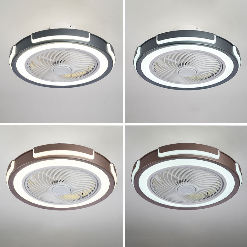 Montaje de ventilador LED circular de acrílico en ventiladores de techo de hierro forjado de estilo creativo moderno para dormitorio