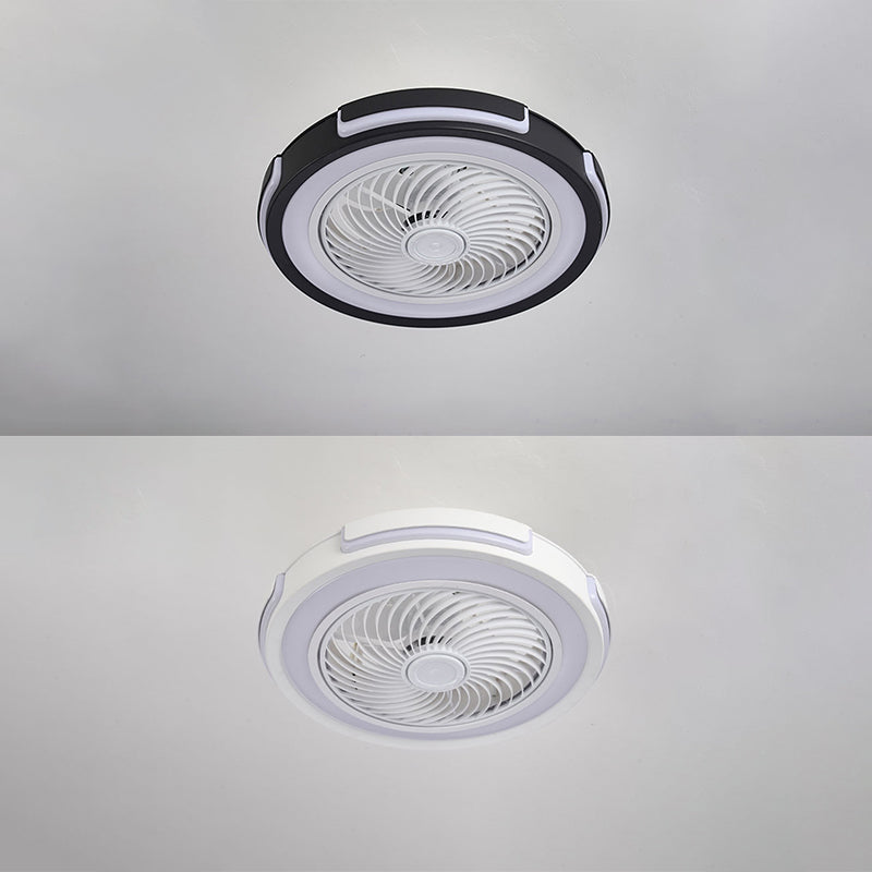 Montaje de ventilador LED circular de acrílico en ventiladores de techo de hierro forjado de estilo creativo moderno para dormitorio