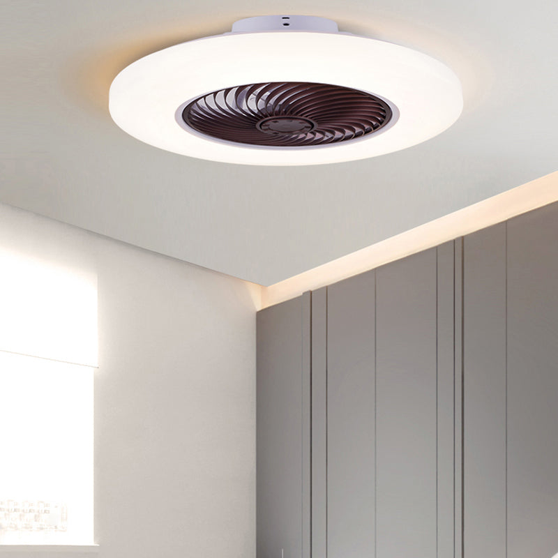 Luz de ventilador de techo LED blanco acrílico en montura de lavado de hierro de estilo conciso moderno para dormitorio