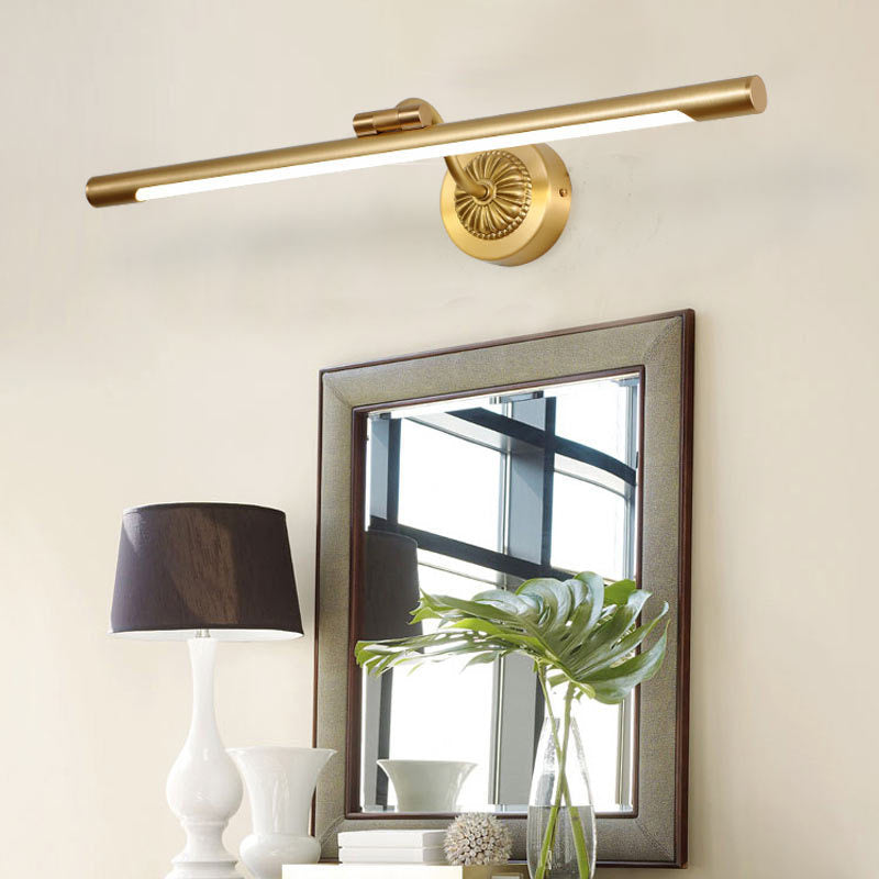 1-Light Linear Shade Wall Sconce Post-Modern Simple Style Mirror Wall Lighting in Gold