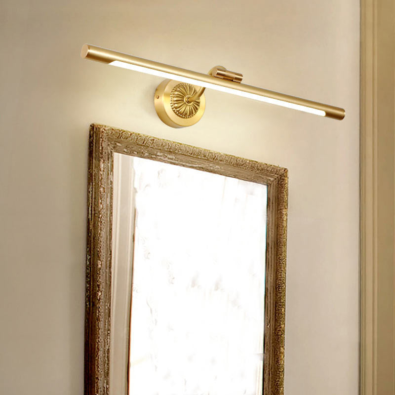 1-Light Linear Shade Wall Sconce Post-Modern Simple Style Mirror Wall Lighting in Gold