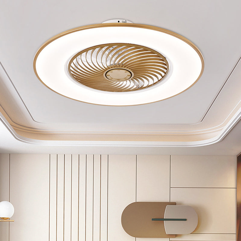 Éventail de plafond LED circulaire en acrylique dans le plafond en fer forgé moderne pour la chambre à coucher