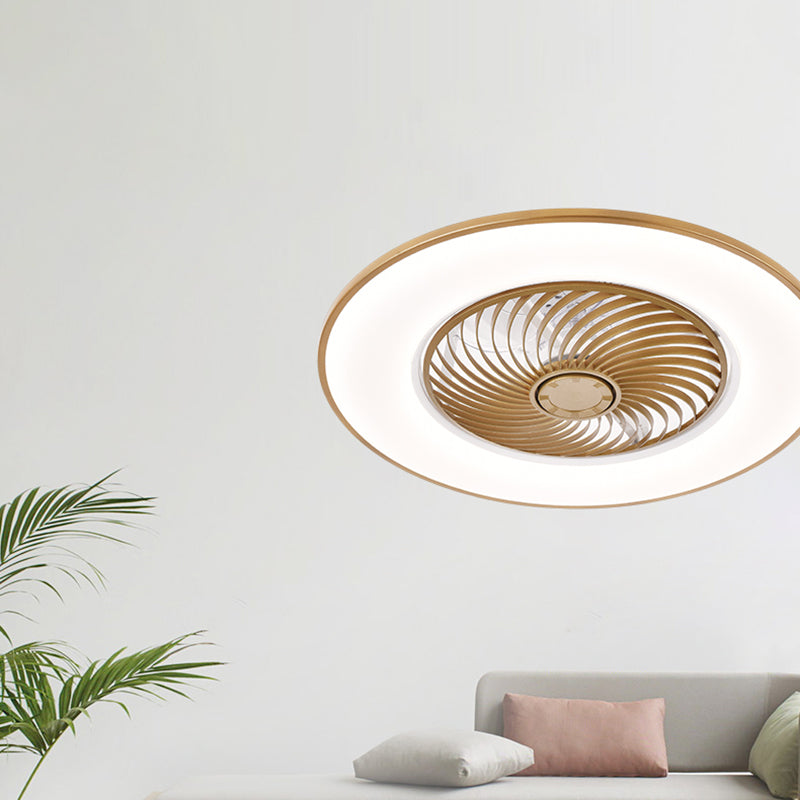 Éventail de plafond LED circulaire en acrylique dans le plafond en fer forgé moderne pour la chambre à coucher