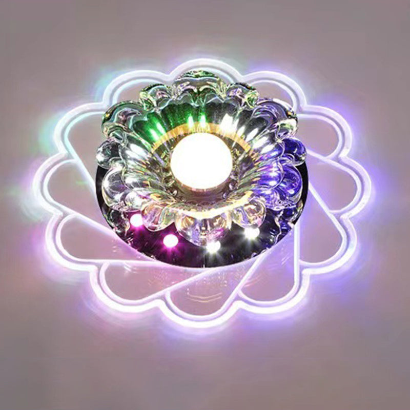 Concealed Crystal LED Flush Light Fixture Flower Ceiling Flush Mount with Hole 2-3.5'' Dia