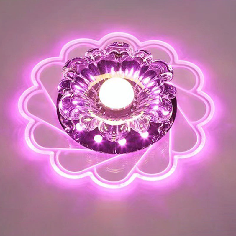 Concealed Crystal LED Flush Light Fixture Flower Ceiling Flush Mount with Hole 2-3.5'' Dia