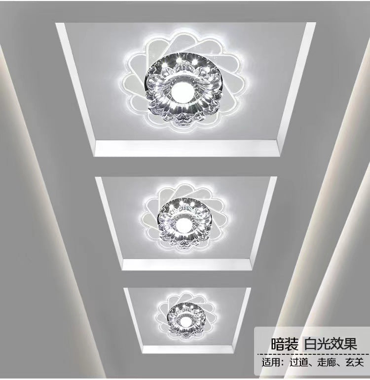 Concealed Crystal LED Flush Light Fixture Flower Ceiling Flush Mount with Hole 2-3.5'' Dia