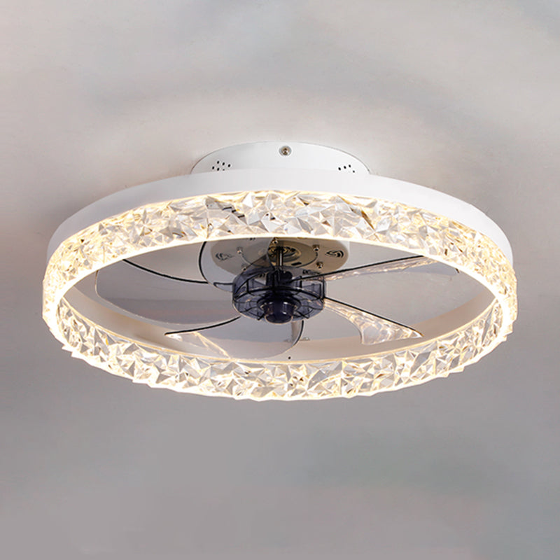 Crystal Circular LED Ceiling Fans in Modern Simplicity Wrought Iron Flush Mount for Interior Spaces