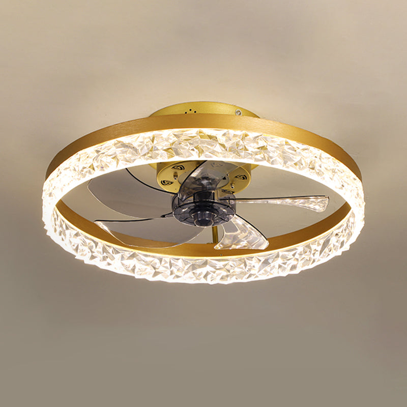 Crystal Circular LED Ceiling Fans in Modern Simplicity Wrought Iron Flush Mount for Interior Spaces