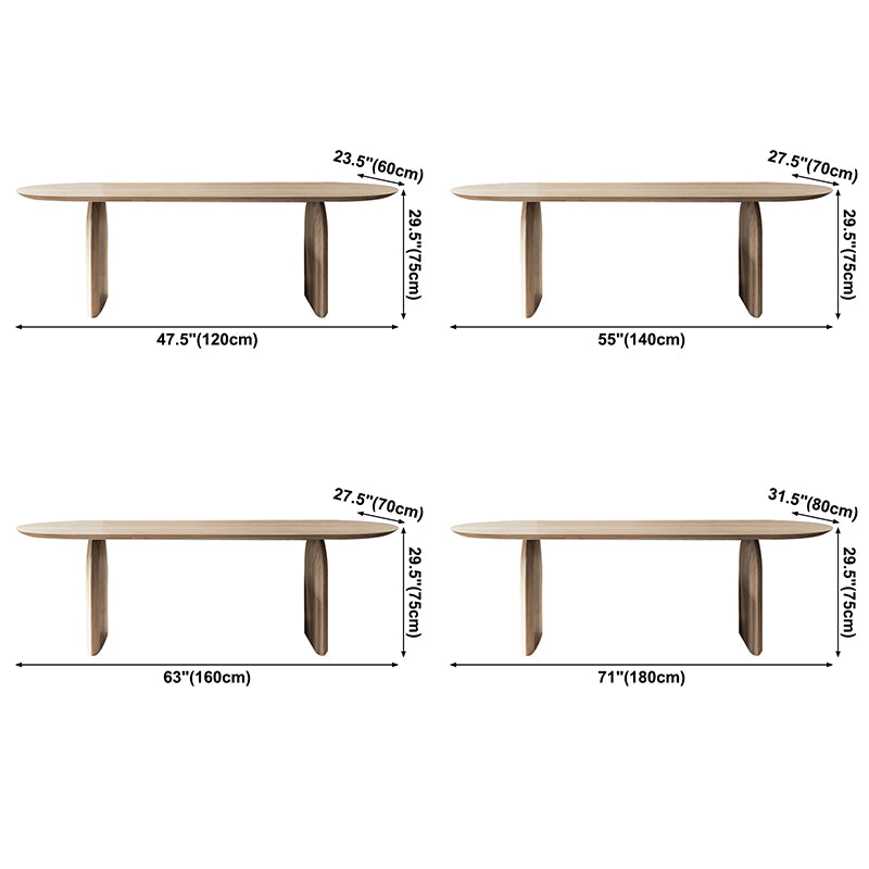 Oval Double Pedestal Modern Dining Table Wood Color Fixed Table of Solid Wood