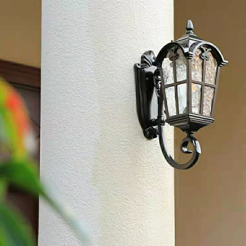 Antique Lantern Shade Wall Sconce Light Metal Cage with Glass 1-Light Sconce Light Fixture