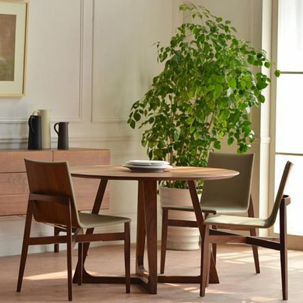 Modern Round Shape Solid Wood Dining Table Kitchen Standard Dining Table with Double Pedestal