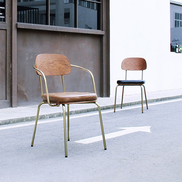 Industrial Style Leather Dining Side Chair Dining Room Open Back Side Chair Set