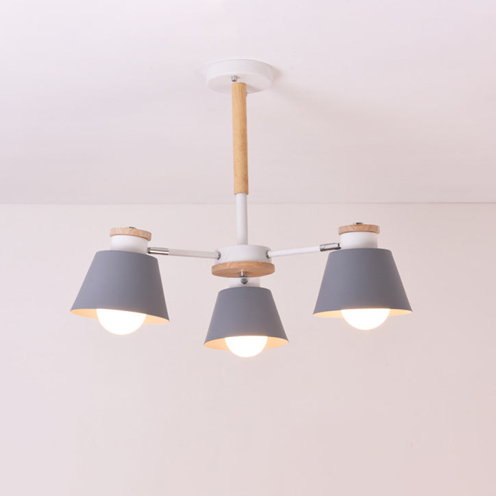 Modern Nordic Geometric Pendant Light Wooden Macaron Indoor Chandelier with Wrought Iron Shade