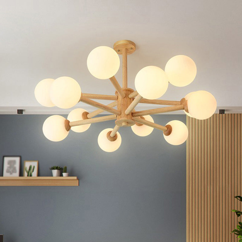 Globe Chandelier Pendant Light Modern Multi-Head Beige Bronze Chandelier Lamp with Glass Shade