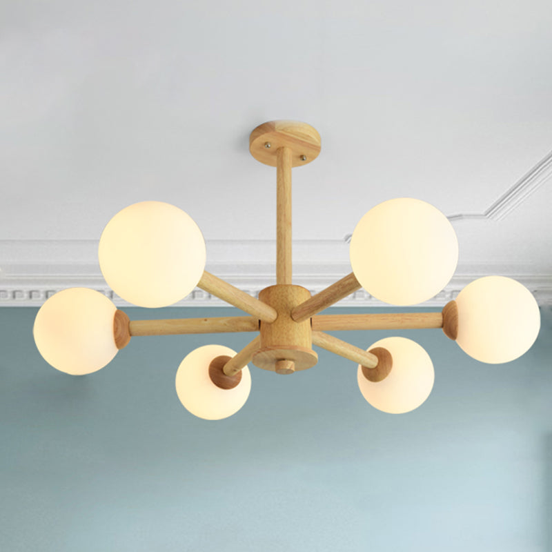 Globe Chandelier Pendant Light Modern Multi-Head Beige Bronze Chandelier Lamp with Glass Shade