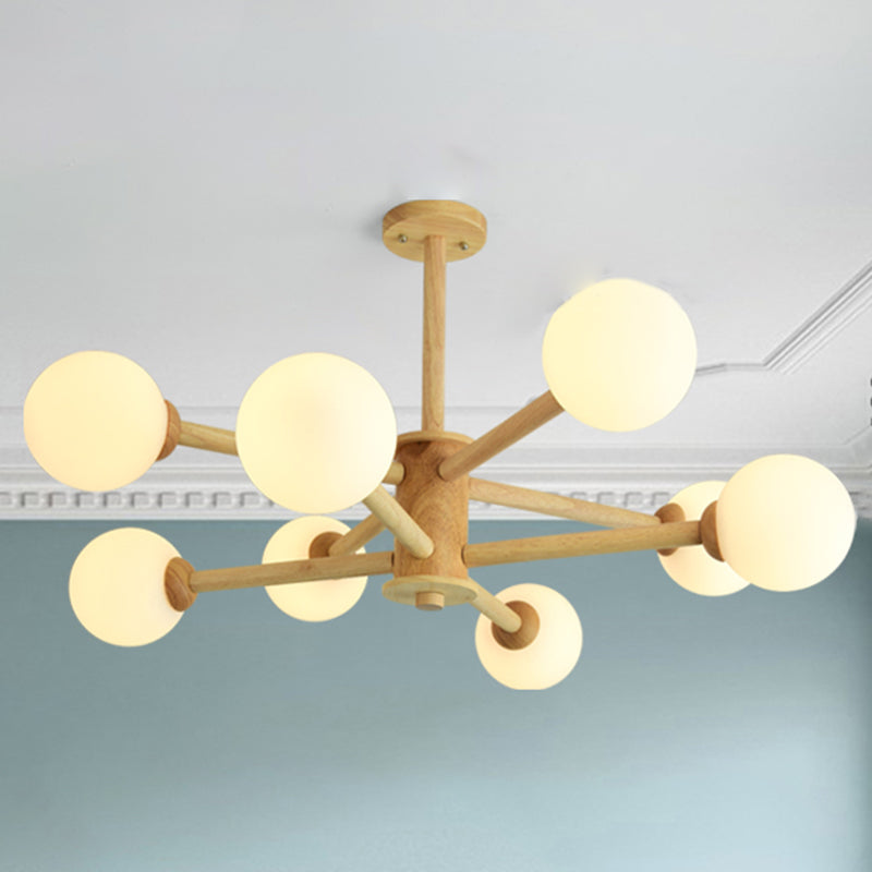 Globe Chandelier Pendant Light Modern Multi-Head Beige Bronze Chandelier Lamp with Glass Shade