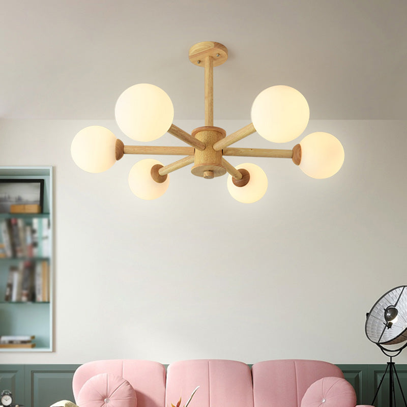 Globe Chandelier Pendant Light Modern Multi-Head Beige Bronze Chandelier Lamp with Glass Shade