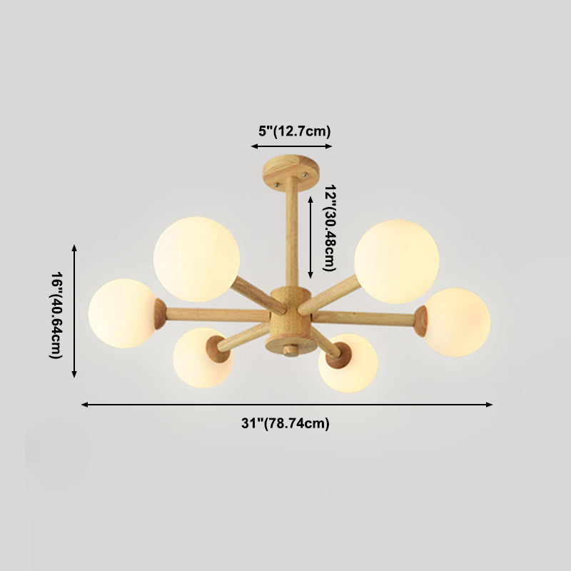 Globe Chandelier Pendant Light Modern Multi-Head Beige Bronze Chandelier Lamp with Glass Shade